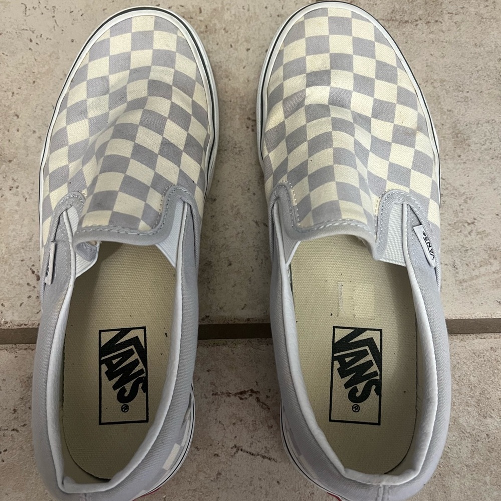 Vans Gray and White Checkered Slip-Ons